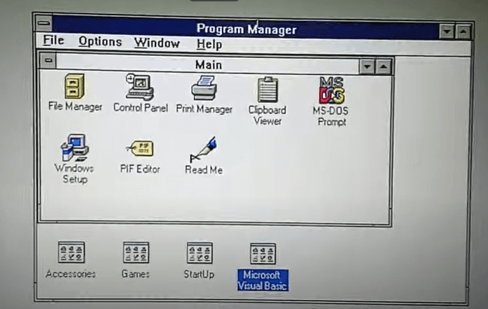 Windows 3.1 Program Manager with classic icon groups