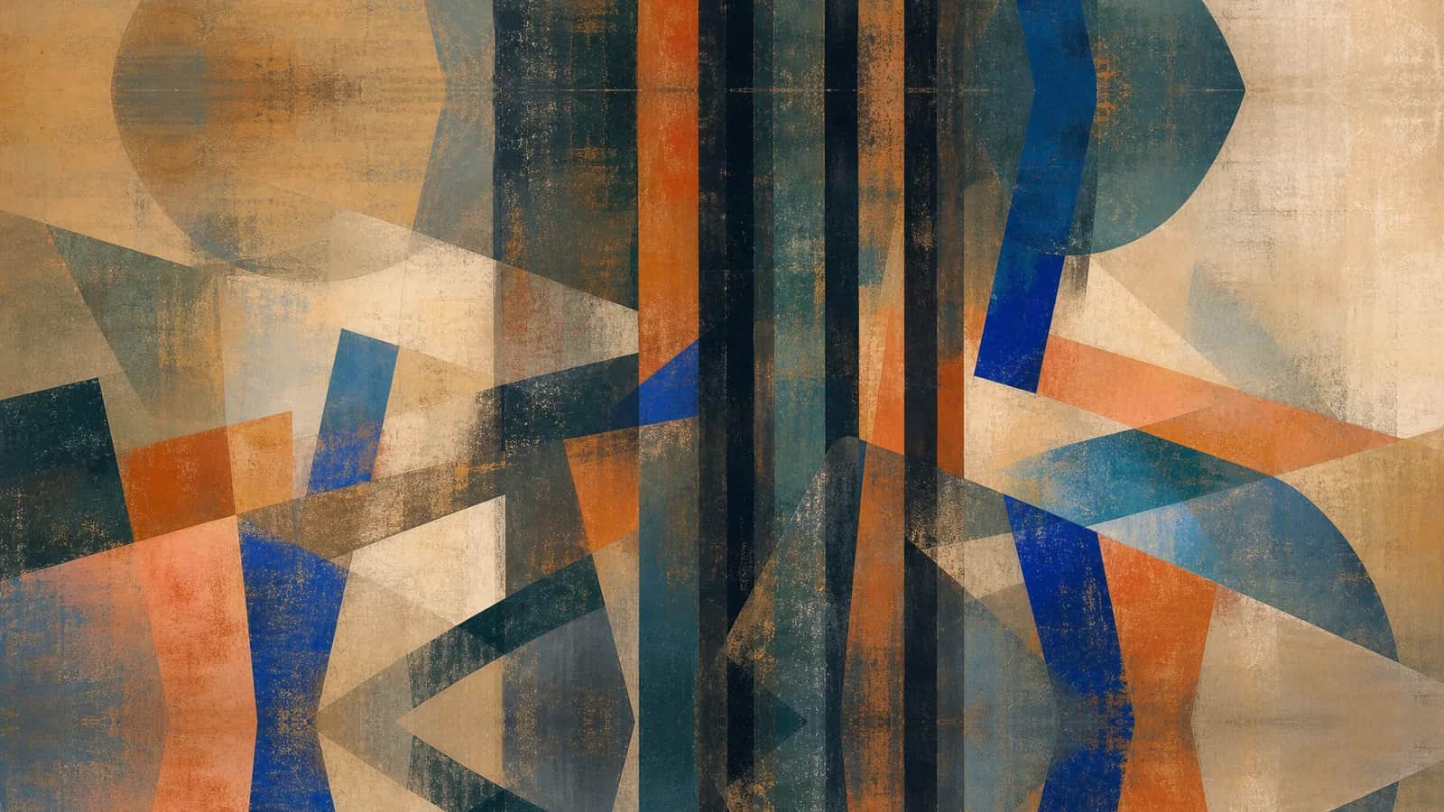 Distributed diagonal forms meet a dense cluster of dark vertical bands at the center