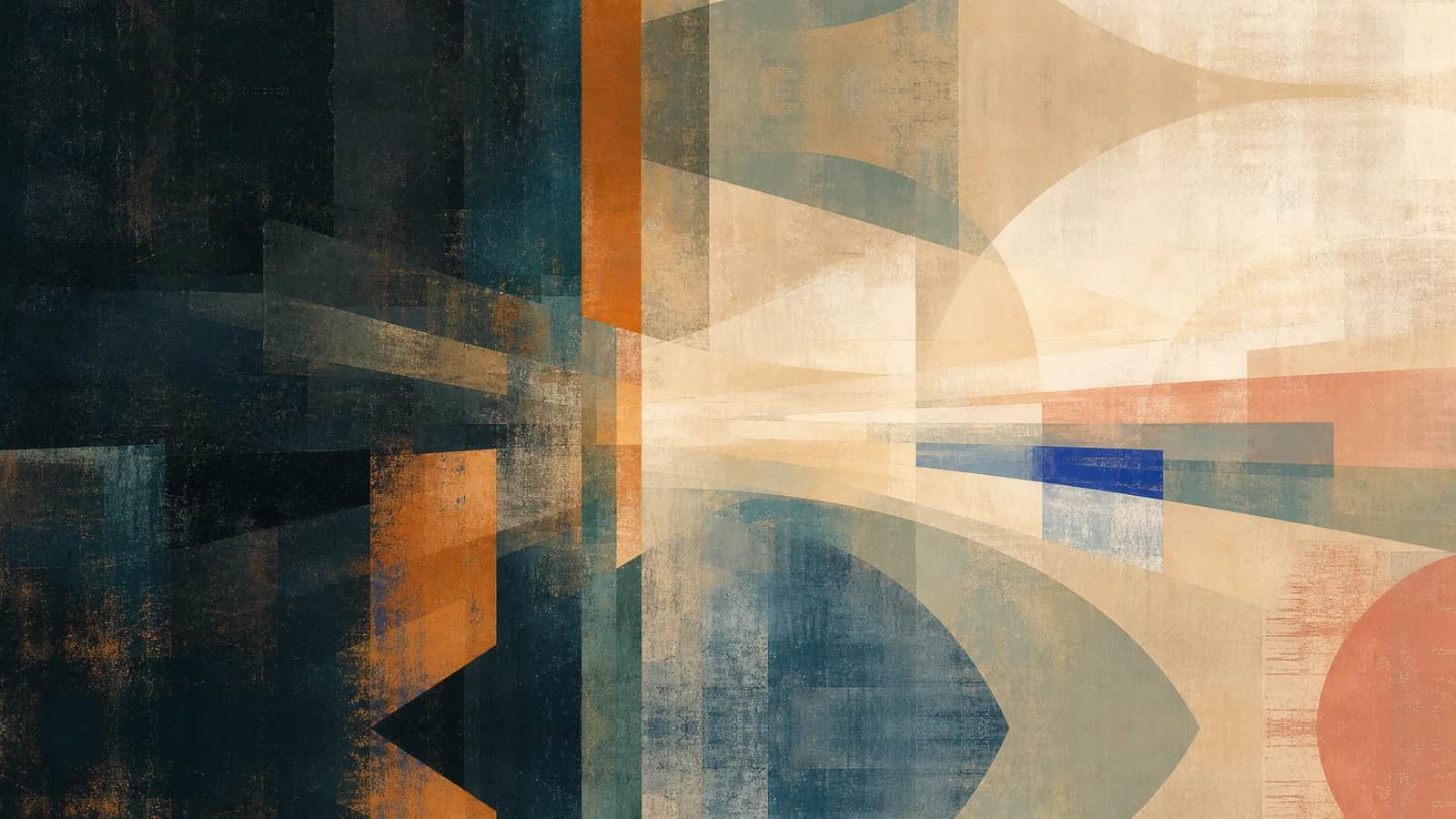 A dense dark field opens into pale translucent space through a narrow copper and teal seam