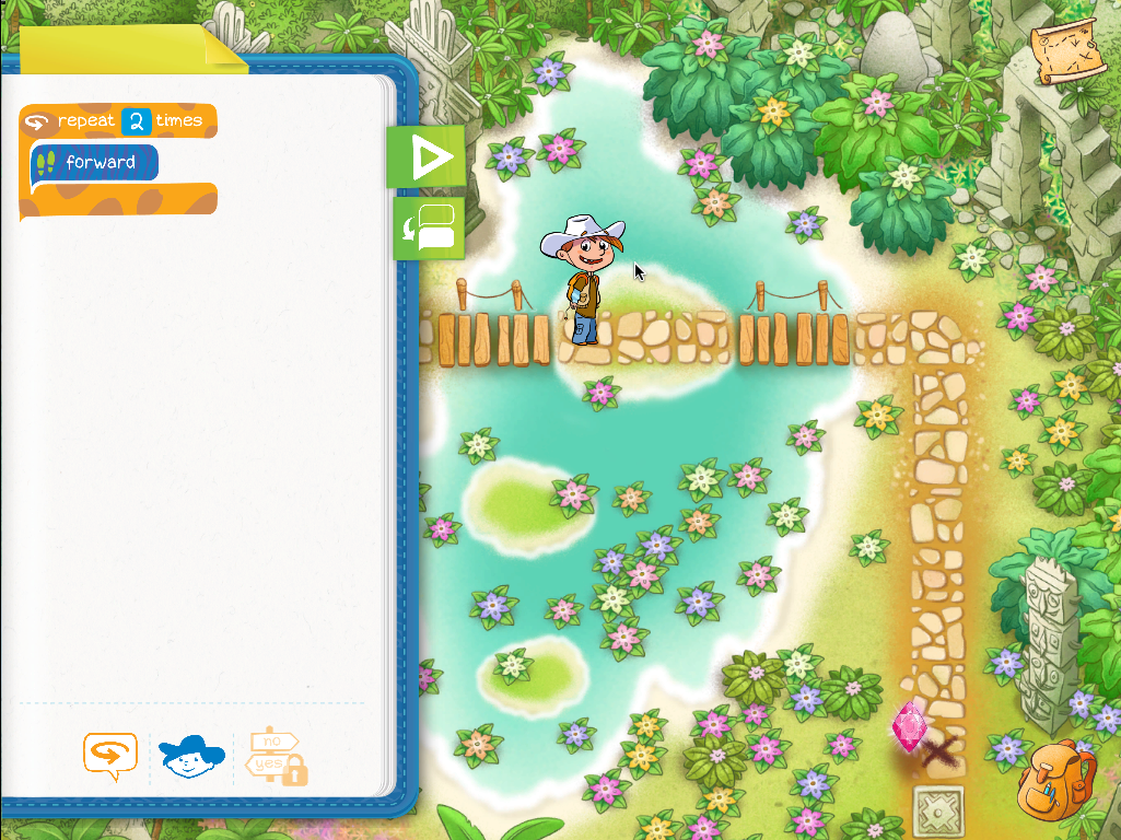 The Run Marco alpha with jungle artwork and animal-print programming blocks